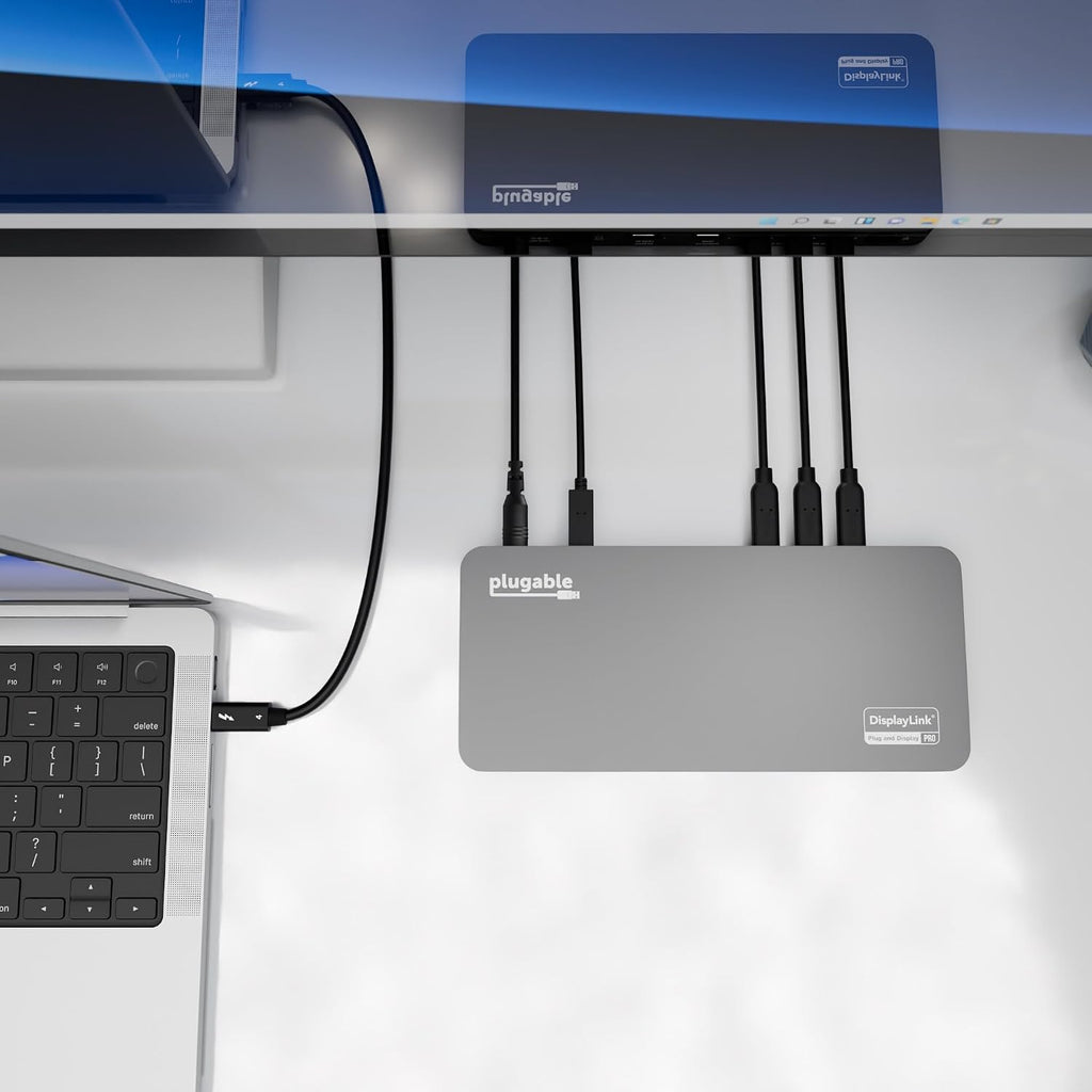 Plugable 5 Monitor USB-C Docking Station with 140W Power + 3X USB-C to DisplayPort 4K@60Hz Cables (6ft) – Complete Multimonitor Dock Bundle for Mac and Windows