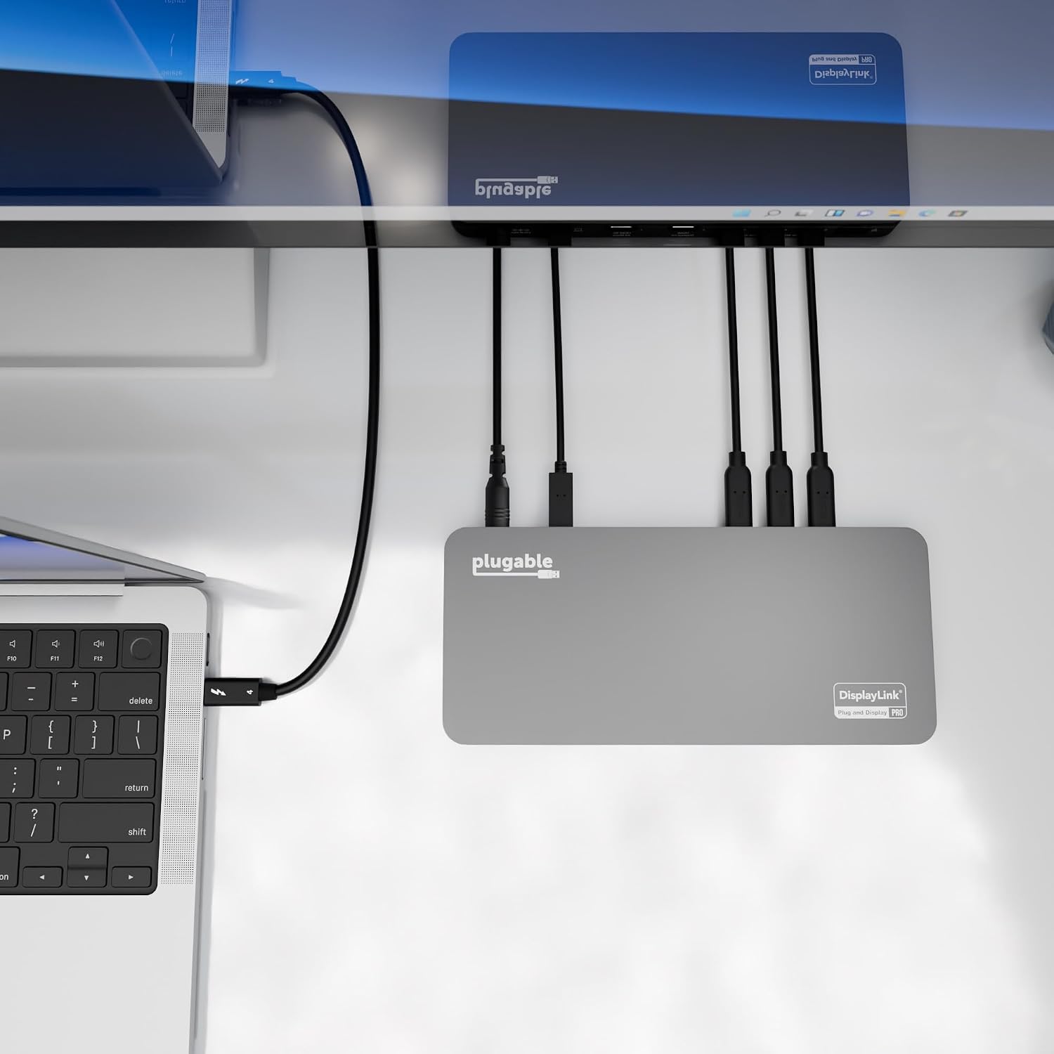 Plugable 5 Monitor USB-C Docking Station with 140W Power + 3X USB-C to DisplayPort 4K@60Hz Cables (6ft) – Complete Multimonitor Dock Bundle for Mac and Windows
