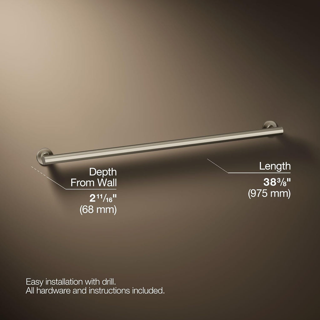 Kohler 11895-BN Purist 36' Grab Bar for Bathtubs and Showers, Wall-Mount Grab Bars for Bathroom, Vibrant Brushed Nickel