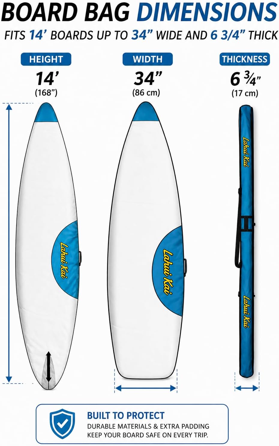 12' and 14' Lahui Kai Stand Up Paddle Board SUP Touring Race Bag, Cover, Carrying Case, Storage – Extra Thick Padding, Shoulder Strap, Handle, Coffin Style Bag
