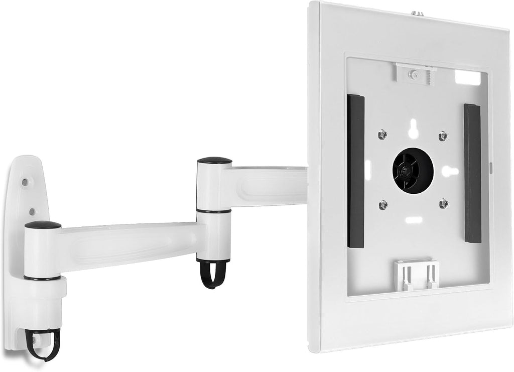 Mount-It! Anti-Theft Tablet Wall Mount with Swing Arm for iPad, iPad Air, iPad Pro | Lockable, Tamper-Proof Design, Full Motion Tilt, Swivel, Rotation, VESA 75x75 for Office, Retail, White
