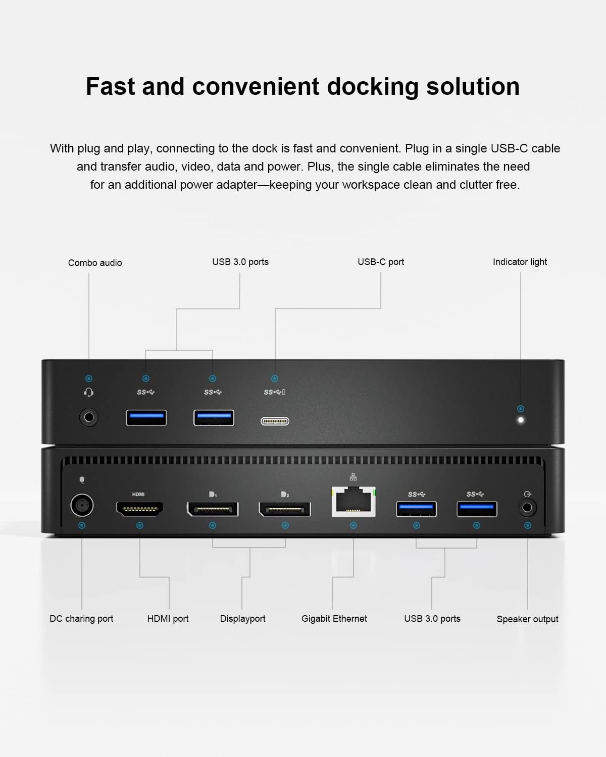 D6000 Universal Docking Station, USB 3.0 and USB C Single 5K or Triple 4K Display Docking Station with Two DisplayPort and HDMI for Windows and Mac (1HDMI, 2DP, 1Audio, 4USB3.0, 1USB C, 1Speaker Out)