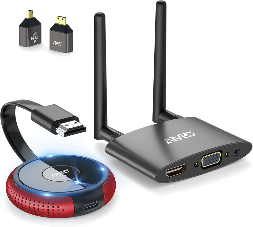TIMBOOTECH Wireless HDMI Transmitter Receiver 4K- 5.8G Multiple Extender Transmission Stable Video & Movie, Plug & Play, Support HDMI & VGA Dual Screens, Wireless Laptop to TV 165FT/50M