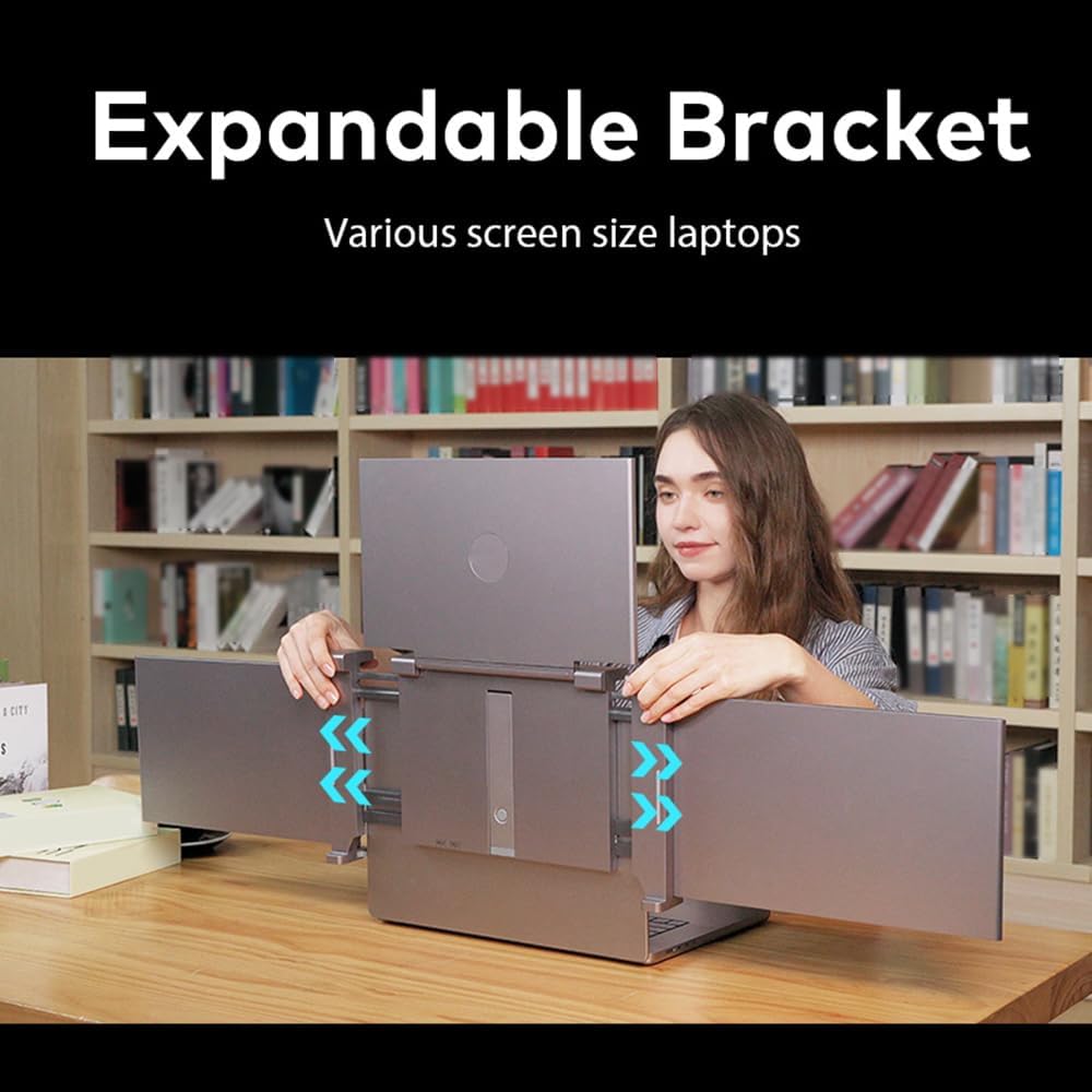 Karlak 14 inches Lap Expansion Screen 1080P FHD Portable Quad-Screen Monitor able & Rotatable Design Driver Quick Installation with 1 Cable for 3 Displays for Windows, MacOS for 13.6-17.3 inch Lap