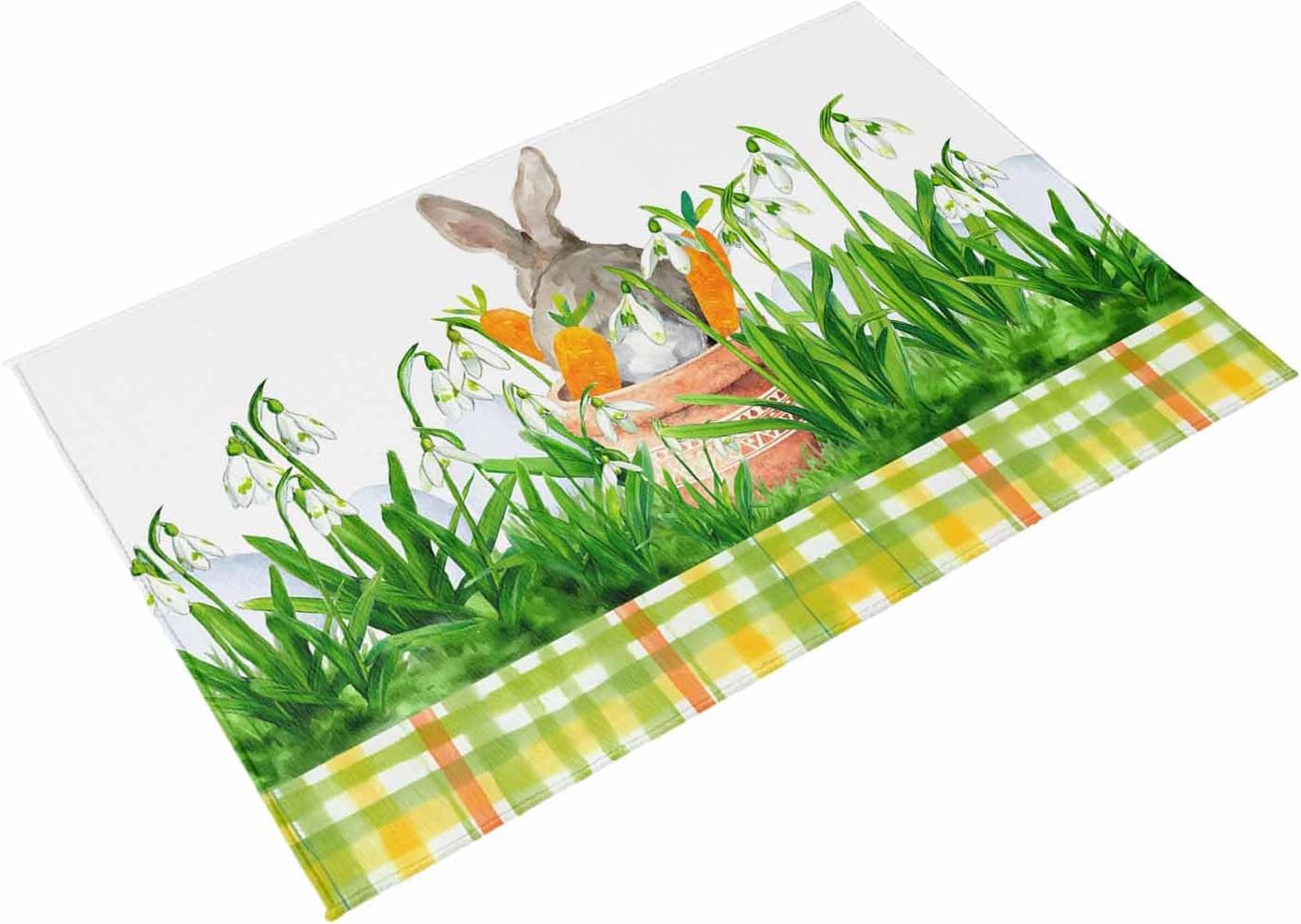 Easter Bunny Outdoor Rug for Patio/Deck/Porch, Non-Slip Large Area Rug 5 x 7 Ft, Spring Garden Floral Botanical Plaid Rustic Indoor Outdoor Rugs Washable Area Rugs, Camping Rug Carpet Runner