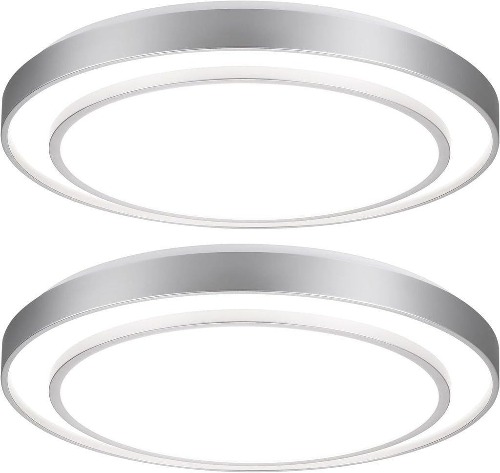 20' Flush Mount Ceiling Light Fixture 5CCT 2 Pack,Sliver Dimmable Light Fixture LED Ceiling Mount Round 36W, Modern Close to Ceiling Light for Living Room, Foyer, Kitchen, Bedroom
