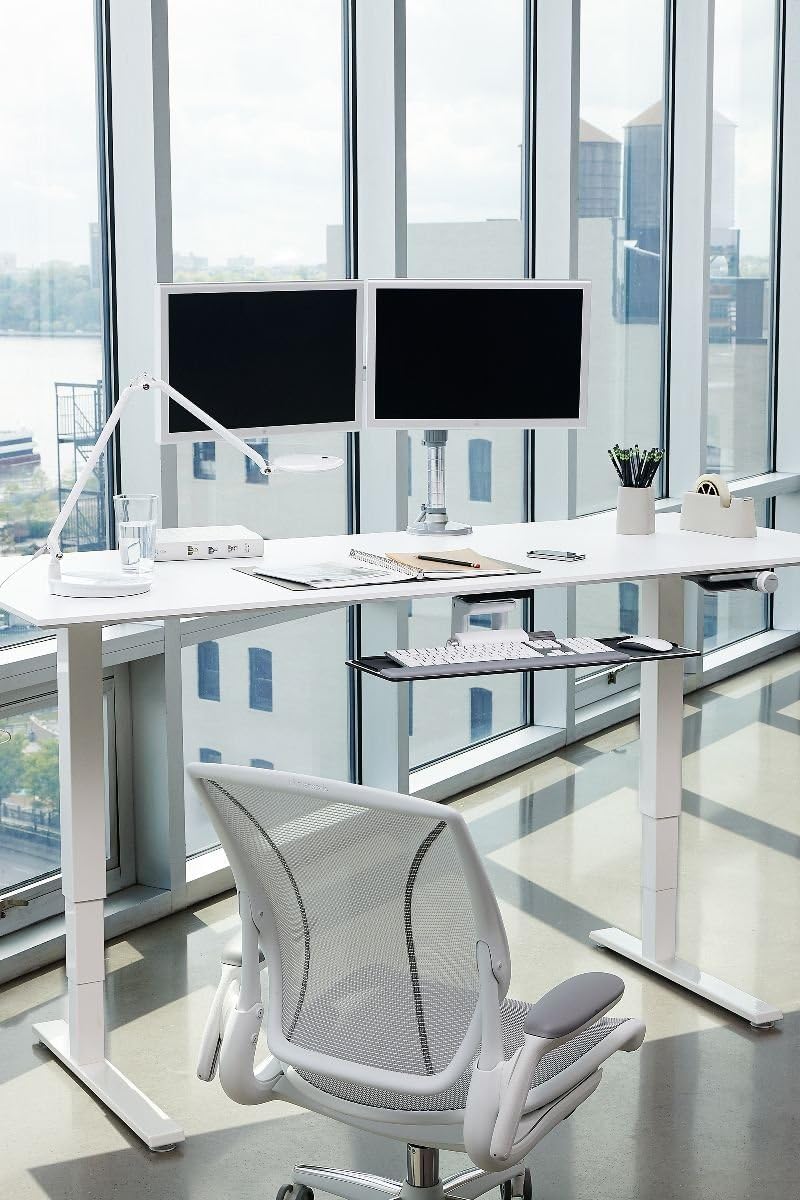 Humanscale M8 Adjustable Articulating Computer Monitor Arm - Two Piece Clamp On Mount with Base - Black with Black Trim