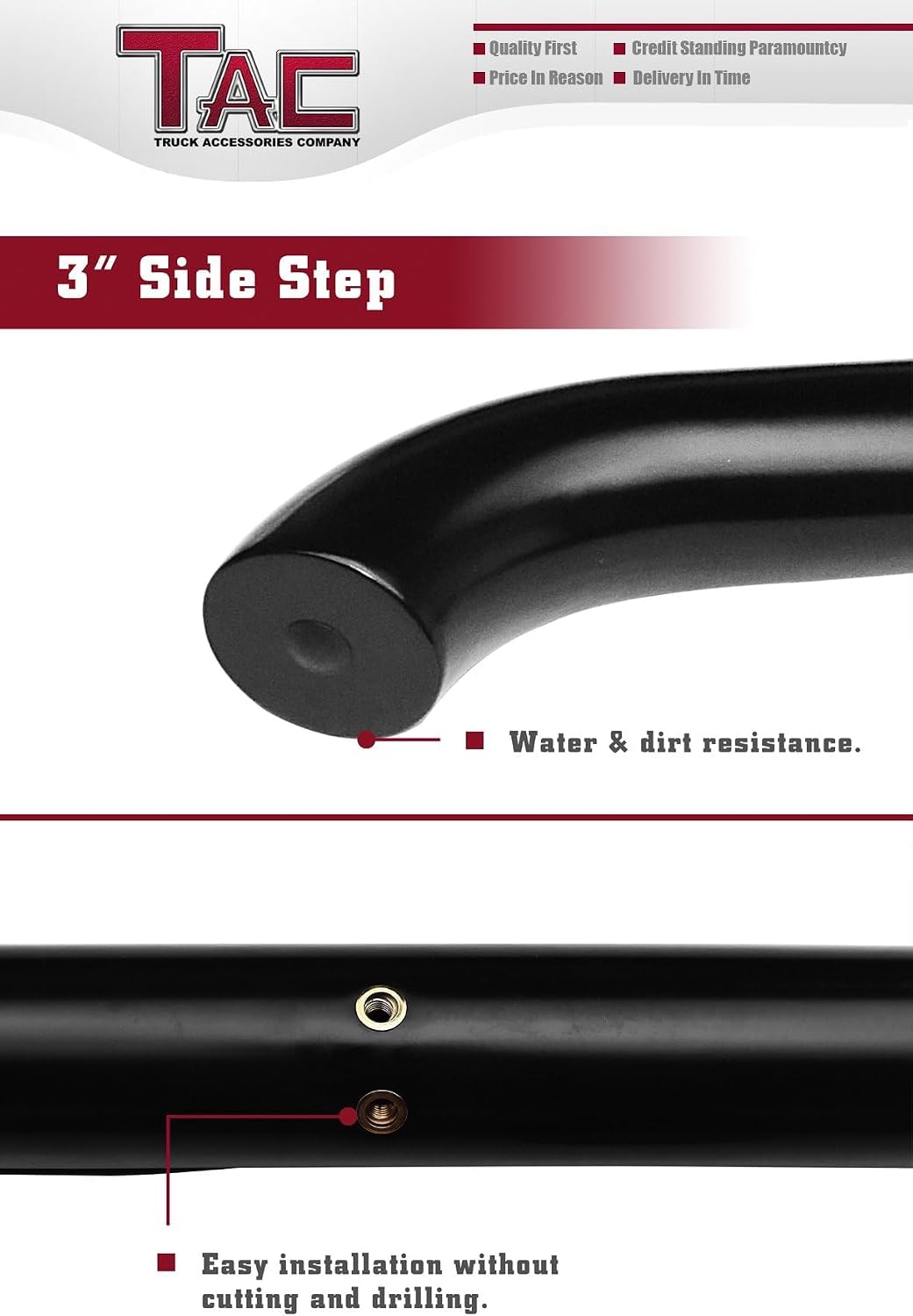 TAC 3' Side Steps Fit 2007-2021 Toyota Tundra Double Cab Truck Pickup Black Side Bars Nerf Bars Step Rails Running Boards Rock Panel Off Road Exterior Accessories (2 PCS Running Boards)