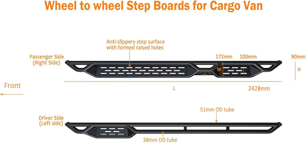 HD Ridez Drop Down Style Running Boards Side Step Compatible with Nissan NV 1500 2500 3500 2012-2021 Full Size Van
