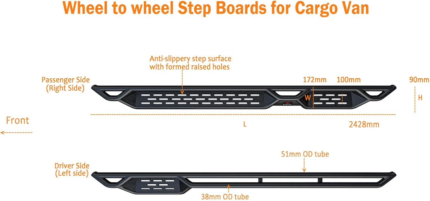 HD Ridez Drop Down Style Running Boards Side Step Compatible with Nissan NV 1500 2500 3500 2012-2021 Full Size Van
