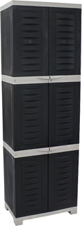 Sunnydaze 72' H Resin Garage Storage Cabinet - Garage Cabinet with Lockable Doors and Adjustable Shelves - Freestanding Utility Storage for Laundry Room, Office, Basement - Charcoal/Gray Trim