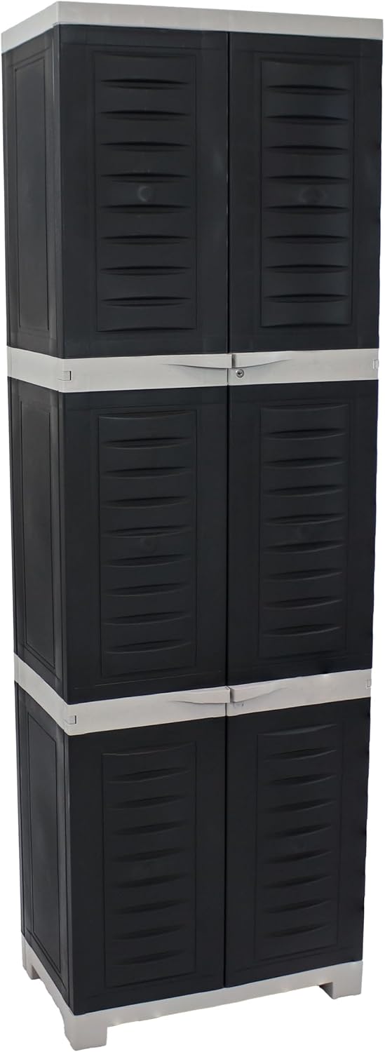 Sunnydaze 72' H Resin Garage Storage Cabinet - Garage Cabinet with Lockable Doors and Adjustable Shelves - Freestanding Utility Storage for Laundry Room, Office, Basement - Charcoal/Gray Trim