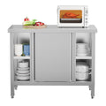 ROVSUN Stainless Steel Table with Cabinet 39 x 19 inches, NSF Commercial Heavy Duty Prep & Work Table with 2 Sliding Doors for Kitchen, Restaurant, Home, Hotel, Garage, Laundry