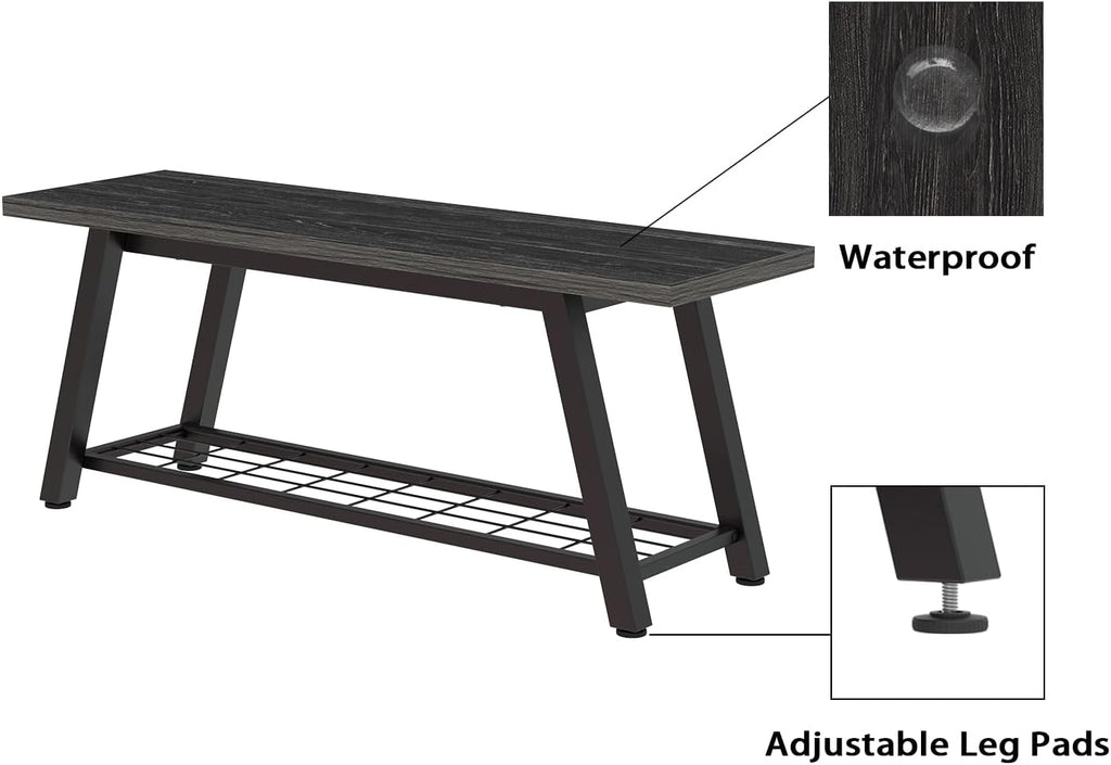 Oastreeful Industrial Entryway Bench Rustic Wood and Metal Storage Bench for Indoor Living Dining Room Bedroom Long Shoe Benches Seat (Charcoal Black)