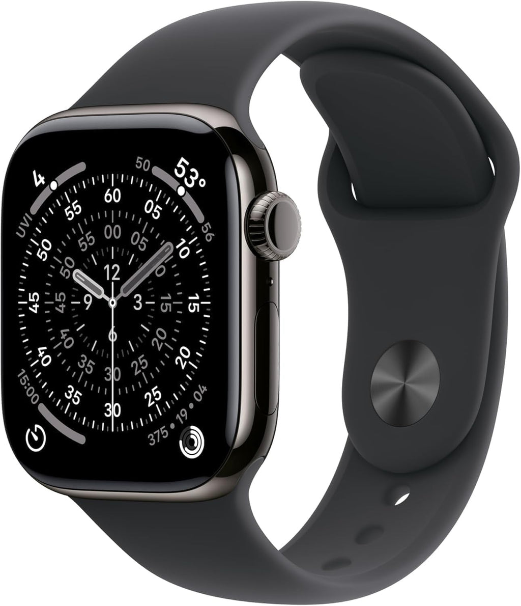 Apple Watch Series 11 [GPS + Cellular, 42mm] Slate Titanium Case with Black Sport Band, M/L (Renewed)