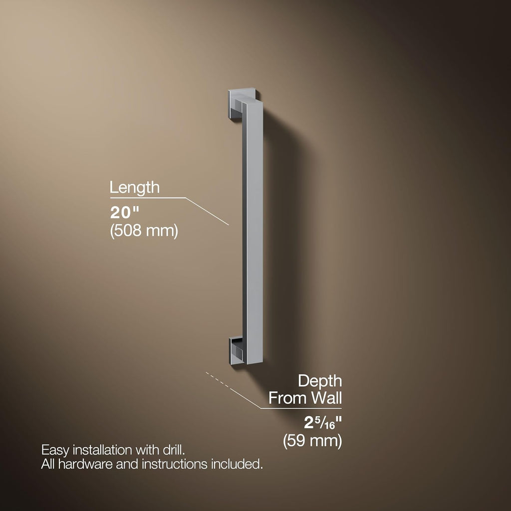KOHLER K-23294-CP Square 18 Inch Grab Bar, Installation Hardware Included, 300lb Capacity, Polished Chrome