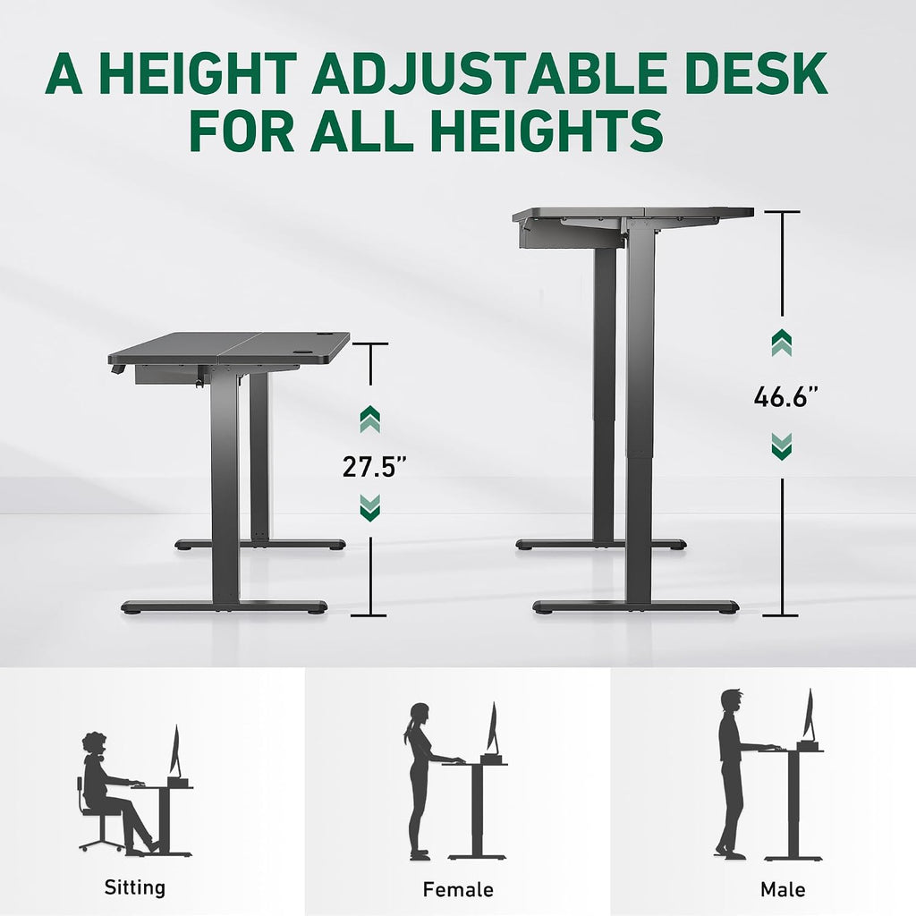 FEZIBO 48 x 24 Inch Standing Desk with Drawer, Sit Stand Computer Desk, Ergonomic Workstation, Home Office Stand Up Table with Storage &2 Hooks, Rustic Brown