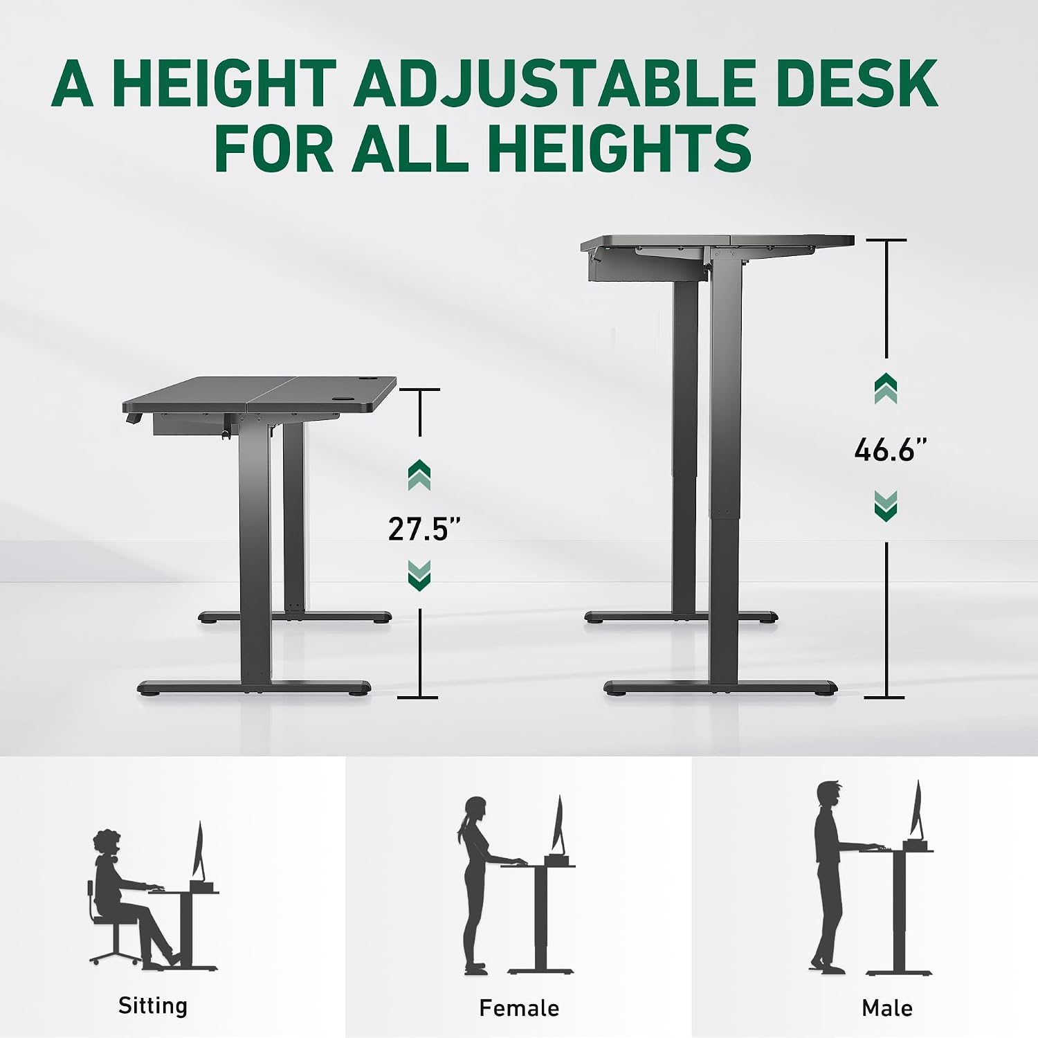 FEZIBO 48 x 24 Inch Standing Desk with Drawer, Sit Stand Computer Desk, Ergonomic Workstation, Home Office Stand Up Table with Storage &2 Hooks, Rustic Brown