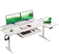 OffiGo 63 Inch L Shaped Electric Standing Desk with Keyboard Tray, Reversible Height Adjustable Corner Computer Desk with Monitor Stand, Sit Stand Up Lift Table for Home, Office, White