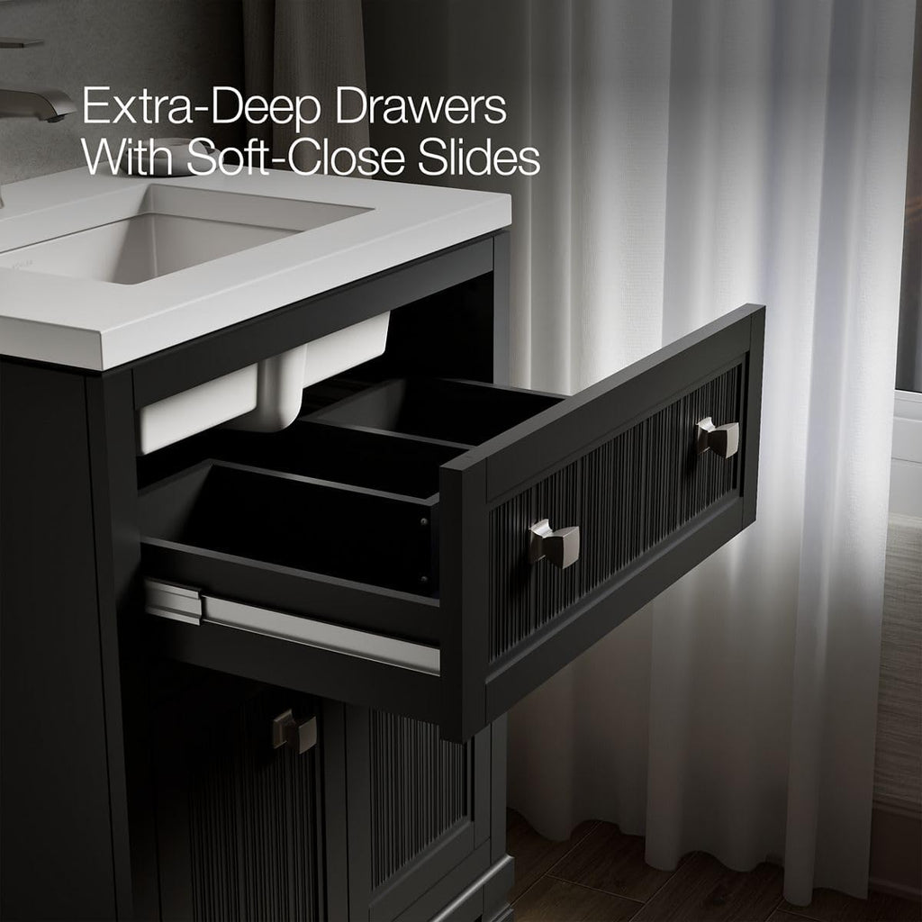 Kohler Hearthaven 24 Inch Bathroom Vanity Cabinet with White Single Sink and Quartz Top, Modern Bathroom Vanity, Slate Gray, K-33535-ASB-1WX