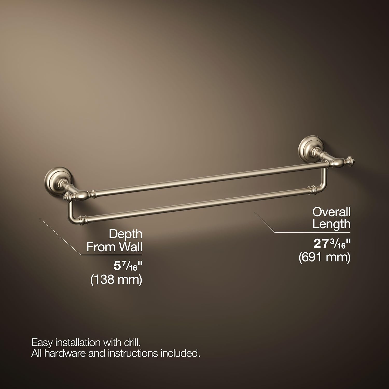 Kohler 72570-BV Artifacts® 24' Double Towel bar, Vibrant Brushed Bronze