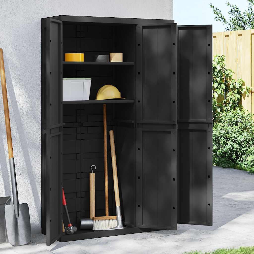 vidaXL Outdoor Storage Cabinet - Weather-Resistant Polypropylene/PP, Adjustable Shelves, Lockable, Compact Design for Garden/Balcony/Patio, Black, 38.2' x 14.6' x 65'