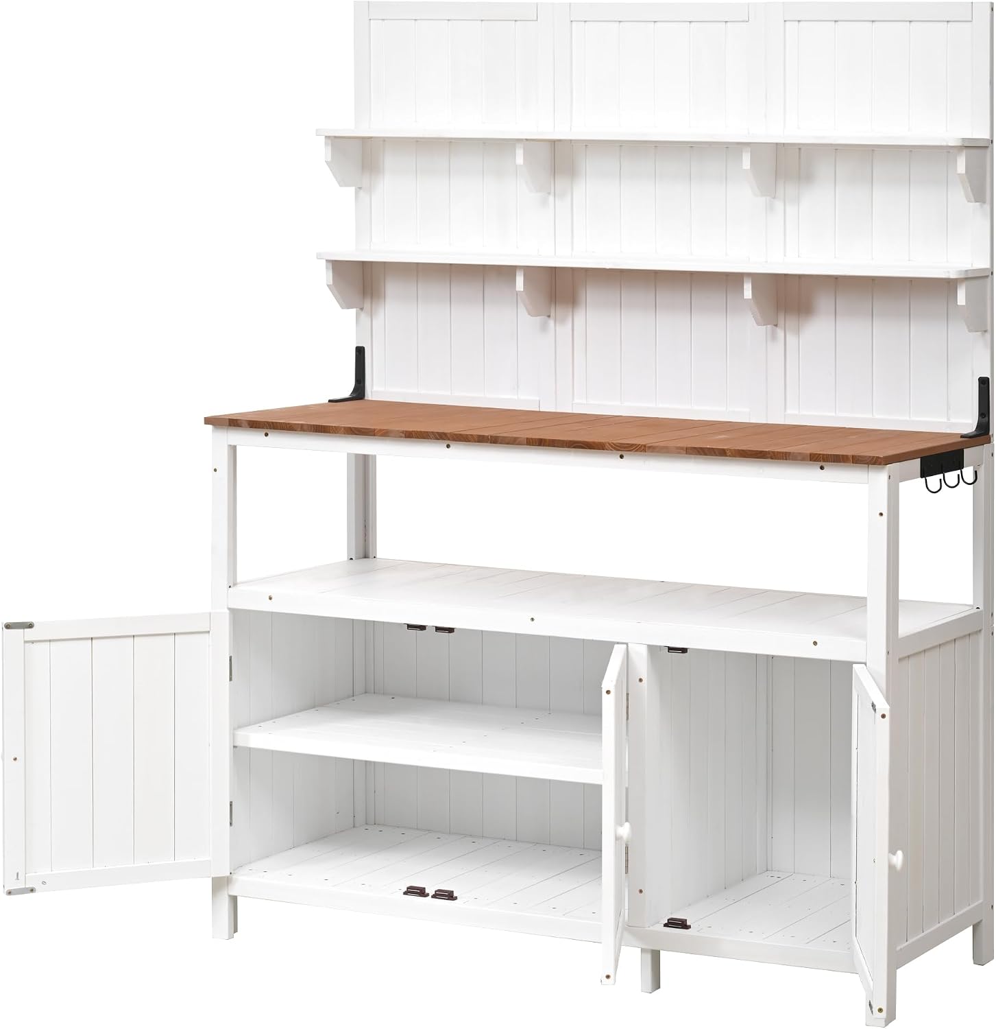 Outdoor Potting Bench Table with Hutch, 50.2' Solid Fir Wood Garden Workstation, Large Countertop, 2 Shelves, 2 Cabinets, for Gardening (White6, 50.2')
