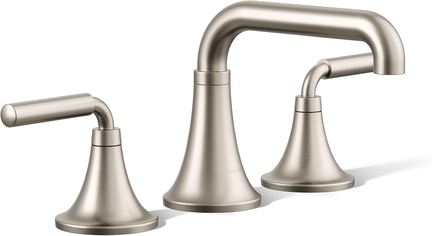 KOHLER K-27416-4-BN Tone™ Widespread Bathroom Sink Faucet, 3-Hole, Widespread Bathroom Faucets with Two Lever Handles and Clicker Drain, 1.2 GPM, Vibrant Brushed Nickel