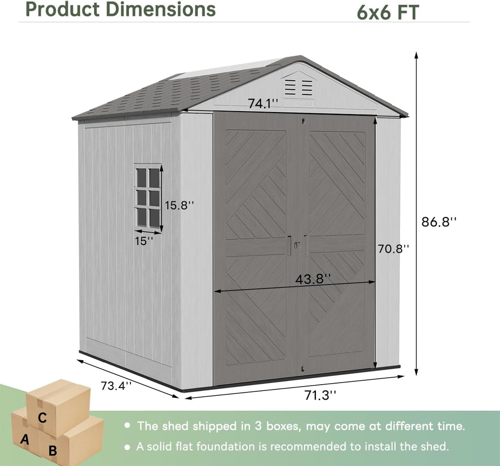 KINYING 6x6 FT Outdoor Storage Shed,Resin Clearance Outdoor Sheds with Floor,Weather Resistant Garden Tool Plastic Shed with Window for Backyard, Garden, Patio, Lawn,Lockable
