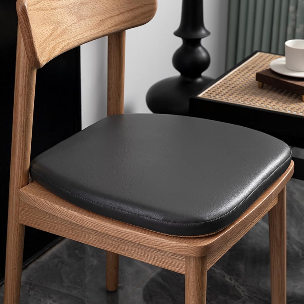 Set of 1/2/4 Memory Foam Dining Chair Cushion PU Leather Seat Cushion,Waterproof Indoor Outdoor Chair Seat Pad Non-Slip U-Shape Seat Cushion with Ties (Dark Brown,16x17inch - 4pcs)