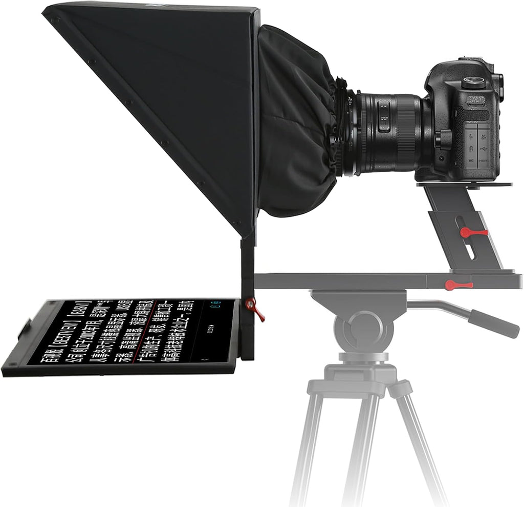 Desview TP170 teleprompter 17 inch High Display Glass Aluminum Alloy Liftable Teleprompter with Remote Control Compatible with ipad DSLR Camcorders Easy Assembly with Carry Case for Video Making