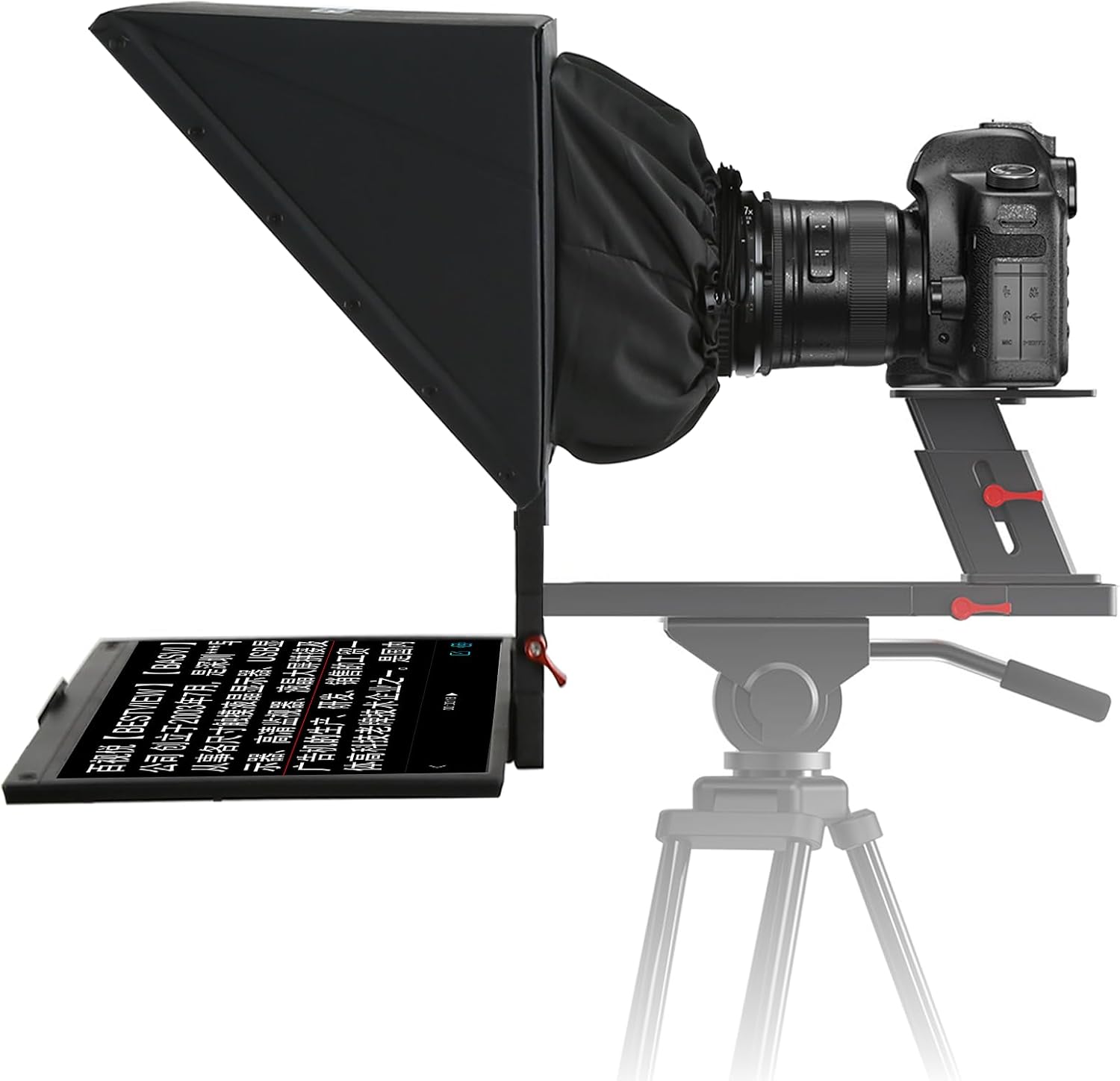 Desview TP170 teleprompter 17 inch High Display Glass Aluminum Alloy Liftable Teleprompter with Remote Control Compatible with ipad DSLR Camcorders Easy Assembly with Carry Case for Video Making