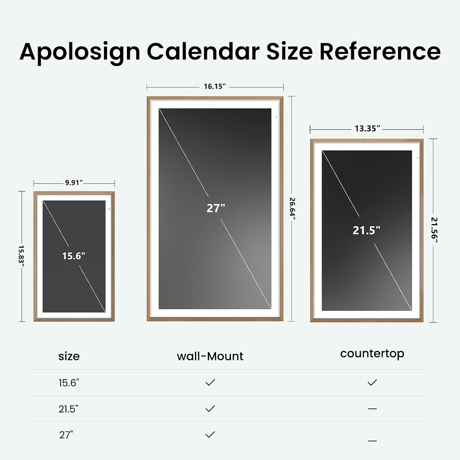 Apolosign 27-inch Digital Calendar : Dual Mode Smart Wall Planner, No Subscription, Install Apps, Sync Calendars, Electronic Touchscreen Interactive Display for Family Schedules, Chore Chart - with Stand (Teak)