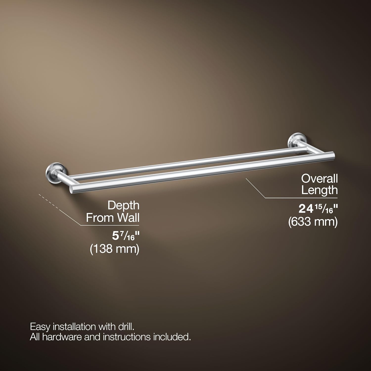 Kohler 14375-CP Purist® 24' Double Towel bar, Polished Chrome