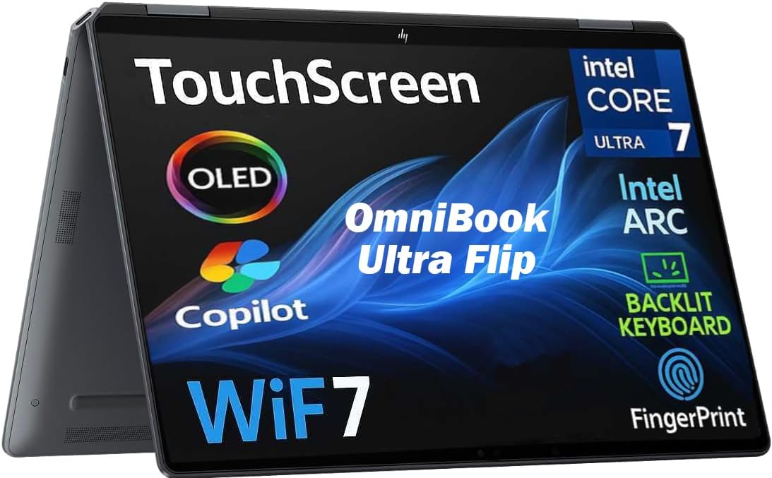HP OmniBook Ultra Flip (Next Gen Spectre X360) 2-in-1 Laptop 14' Touchscreen OLED 3K Display (Intel Ultra 7-256V, 16GB LPDDR5X, 1TB PCIe SSD, Backlit KB, Fingerprint, 2 Thunderbolt 4, WiFi 7, Win11P)