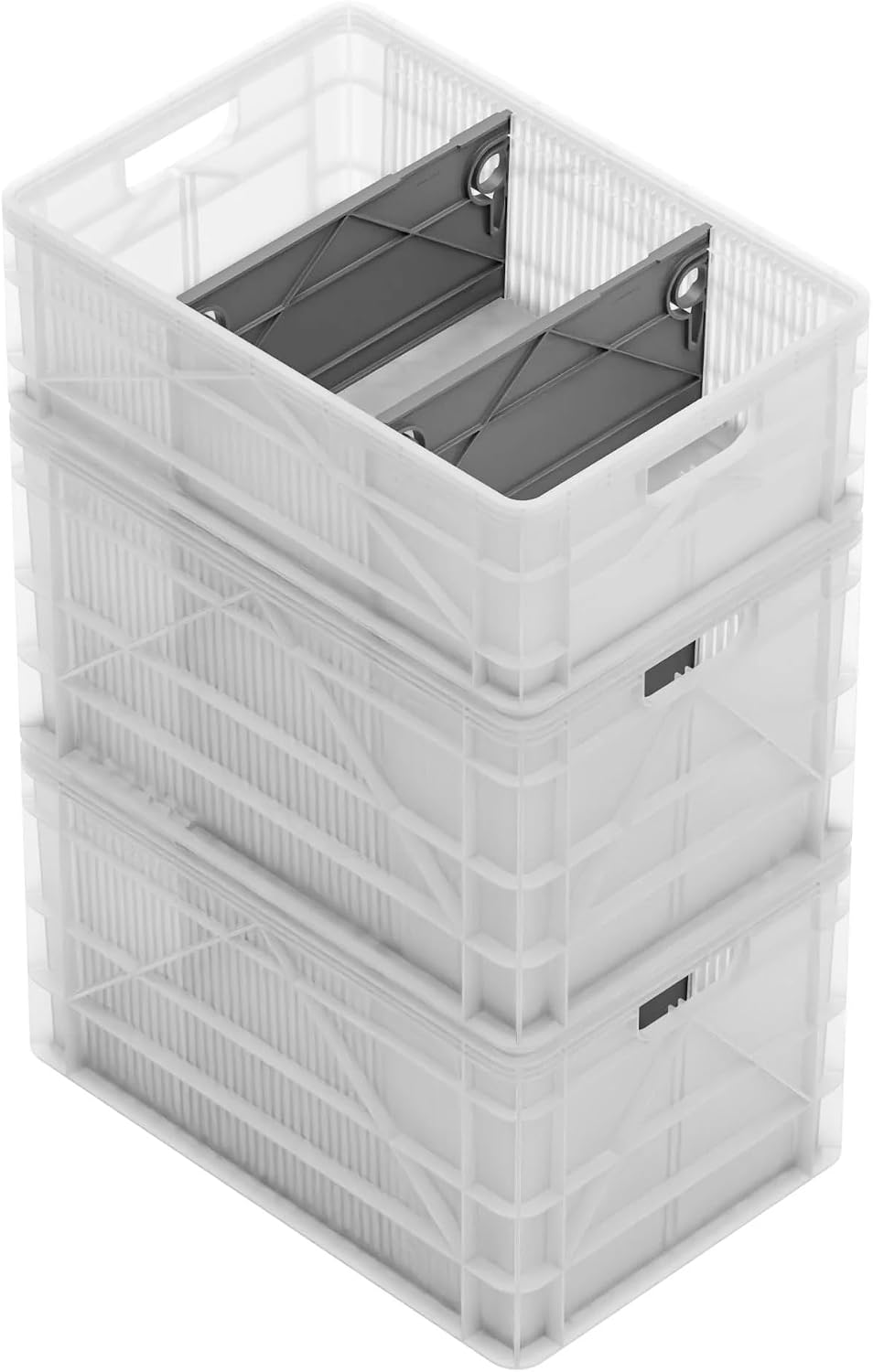 SIDIO Crate Basic Pack - 2 Full-Size & 1 Half-Size Heavy Duty Stackable Storage Bins, Totes and Containers with Dividers - Durable Plastic Organizer for Home, Office, Garage, and Outdoor Use