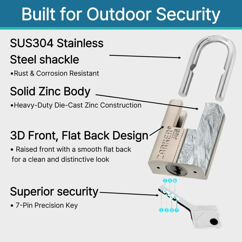 J45S keyed Alike Padlocks, Heavy Duty Stainless Steel Shackle Lock, Waterproof and Rustproof Storage, Warehouses, Garage, Outdoors, 60-Pack