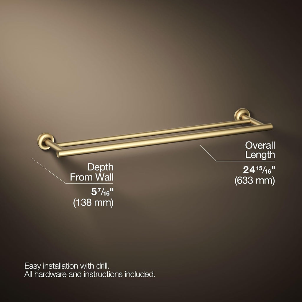 Kohler 14375-2MB Purist® 24' Double Towel bar, Vibrant Brushed Moderne Brass