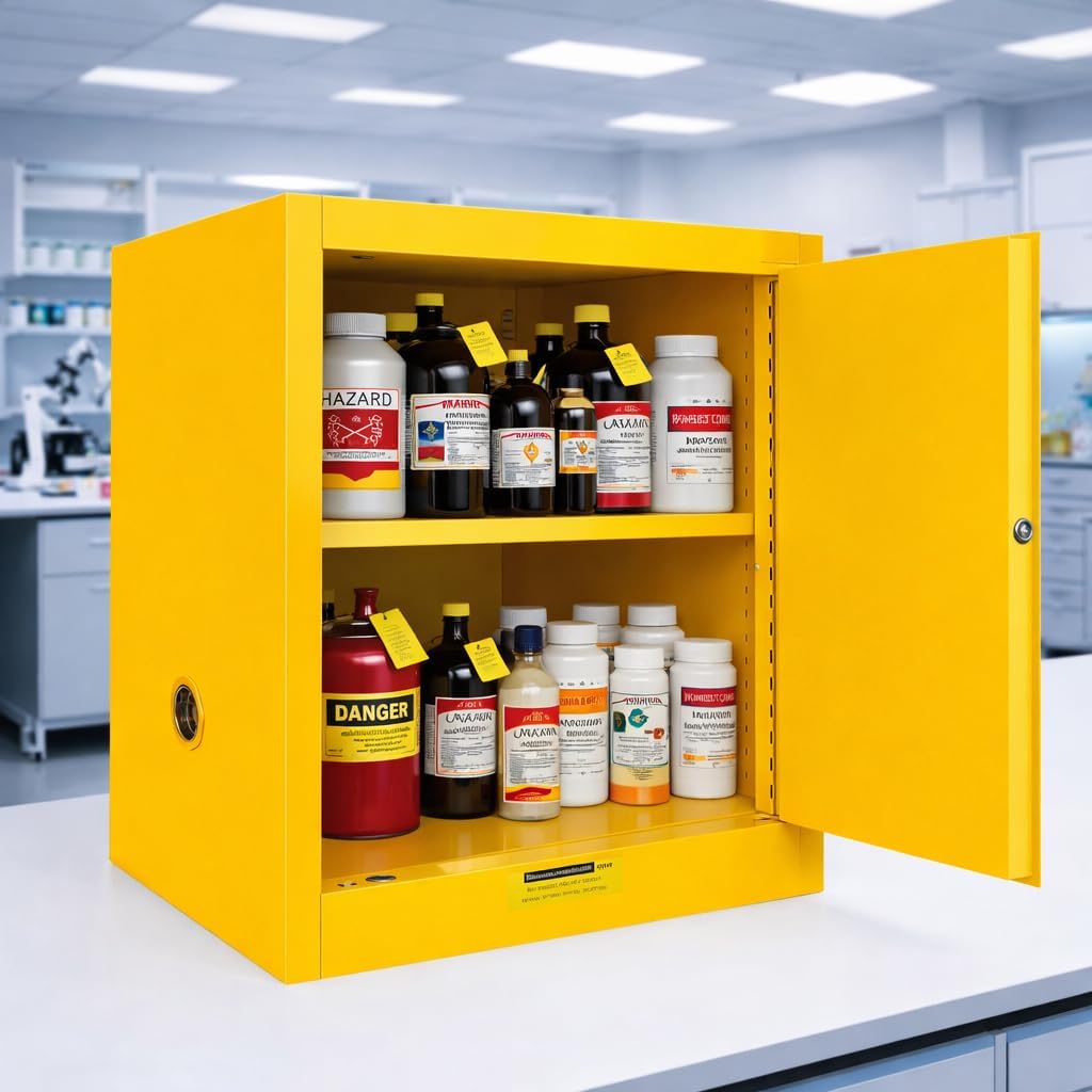 22 Gallon Flammable Cabinet, Hazardous Storage cabinets, Galvanized Steel Safety Storage Cabinet, Adjustable Shelf Fireproof Cabinet, for Commercial Industrial and Home Use 25H x 20W x 20D