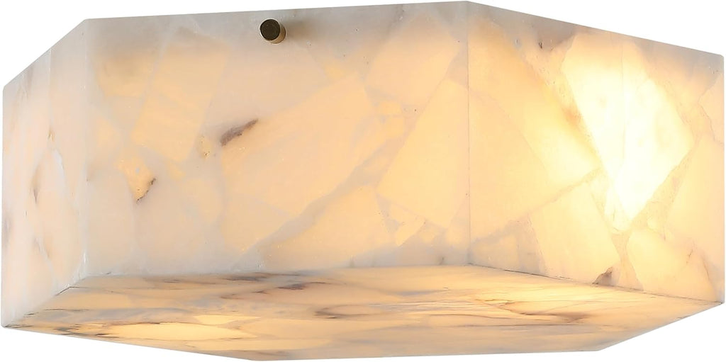 SAFAVIEH Lighting - Iana 2-Light 14-Inch Flush Mount Ceiling Light - White Alabaster & Brass - Contemporary Design - Ideal for Foyer, Hallway, Entryway, Kitchen, Bedroom - LED Bulb Included (FLU4116A)