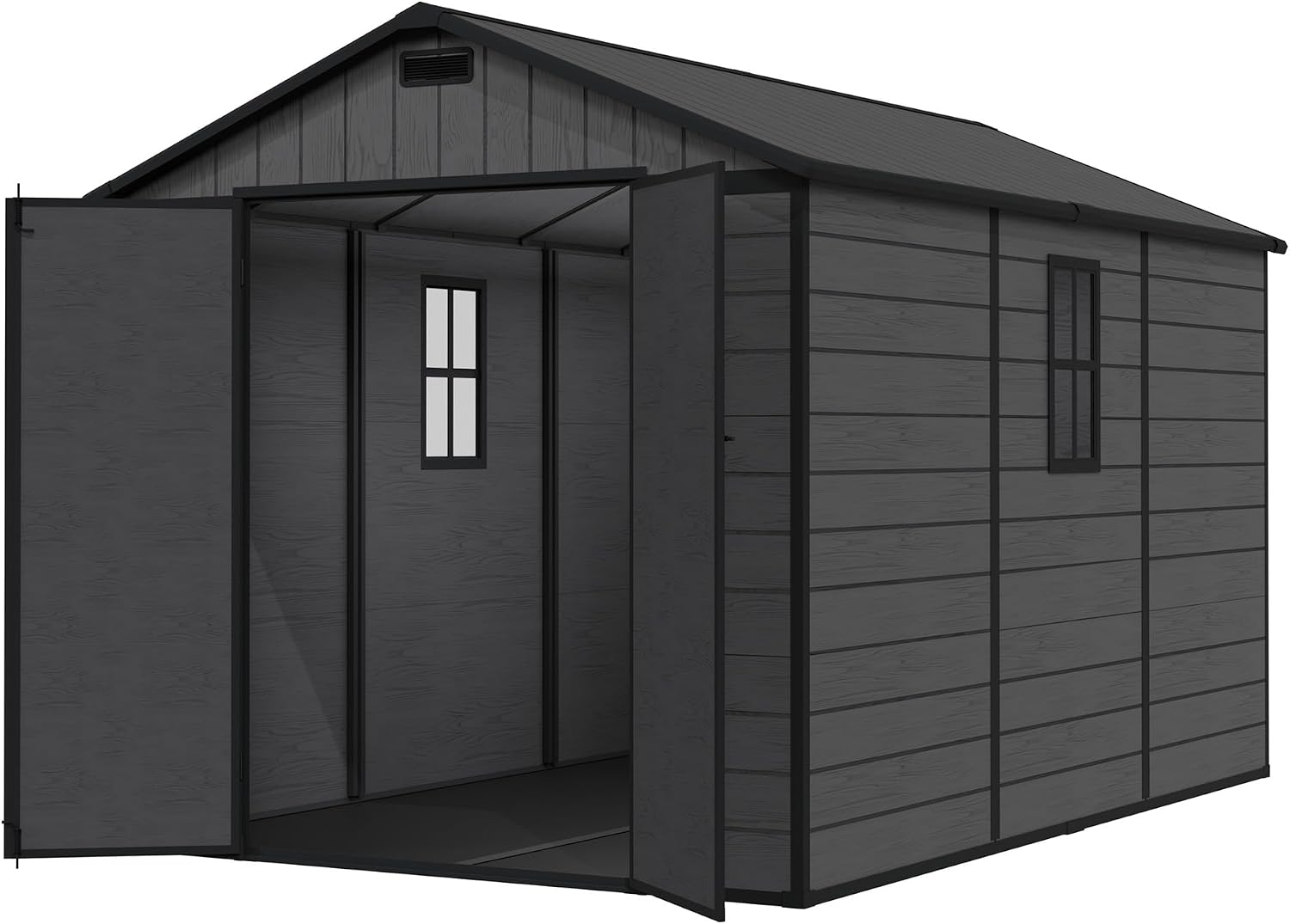 Amopatio 8X12 FT Resin Storage Shed with Floor Included, Plastic Outdoor Shed with Lockable Door, Window & Vents, for Lawnmower, Garden Tools, Pool Supplies, Dark Grey