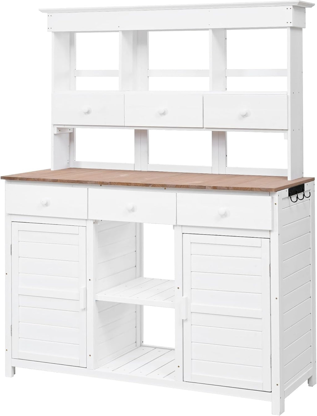 Harper & Bright Designs 65.7'' H Tall Garden Potting Bench Table with Hutch,Patio Storage Workstation with 3 Shelves,6 Drawers,2 Bottom Cabinets&Side Hooks for Mudroom,Doorway, White
