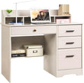 Catrimown Computer Desk with Drawers and Hutch, Farmhouse Home Office Desk, Wood Student Desk with File Drawer for Bedroom, Writing Table for Small Space, Warm White