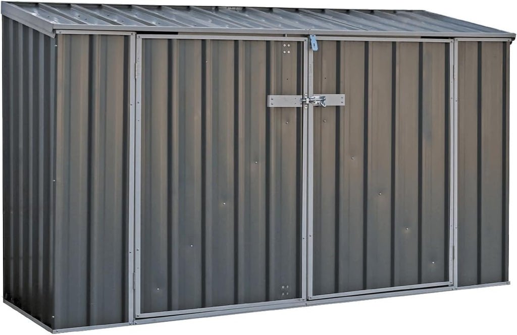 Absco Durango 2.5 Ft. x 7.5 Ft. Metal Storage Shed DIY Two Door Woodland Gray Galvanized Steel Bike Shed for Tools, Lawn & Garden Equipment, Outdoor Patio Furniture, Garden Lean to Shed Kit