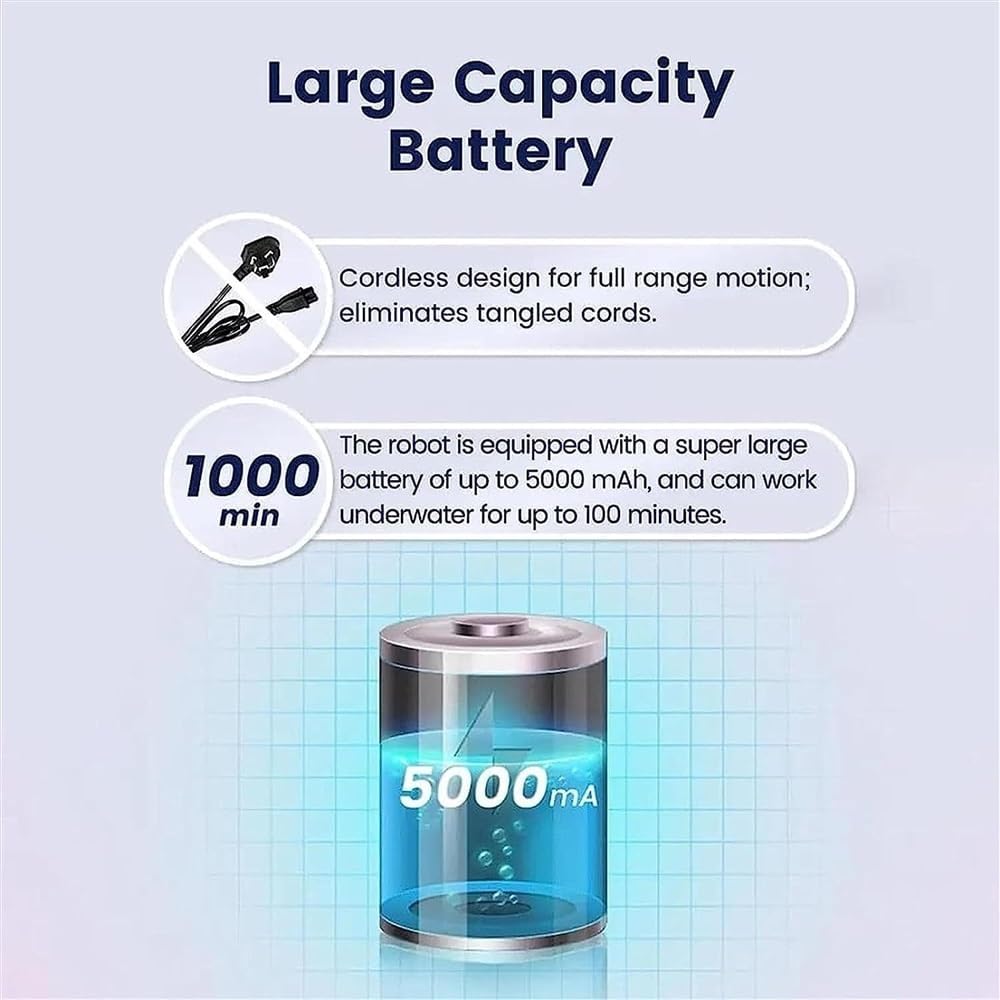 Cordless Pool Robot, Strong Suction Power Pool Robot 100min Powerful Cleaning Pool Water Vacuum Cleaner