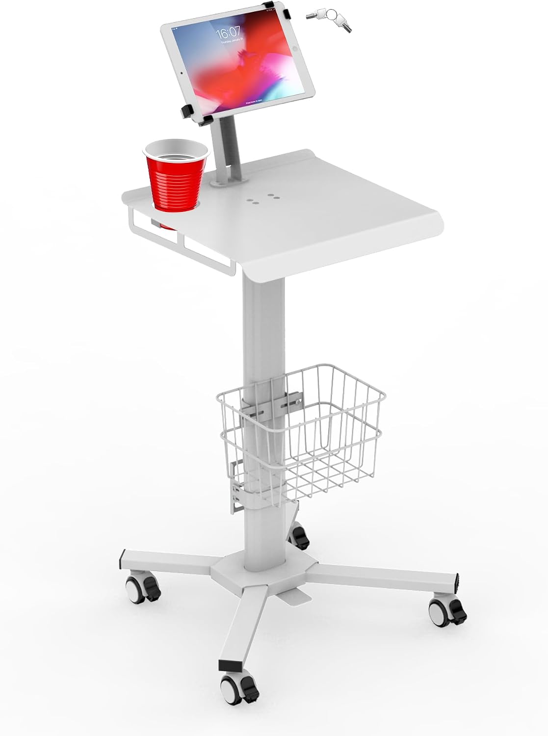 Mobile Medical Tablet Cart Compatible with 9.7-12.9' iPad, Rolling Medical Workstation, Mobile Tablet Workstation for Hospital, Clinic, Library, Restaurant, Rolling Floor Stand Cart