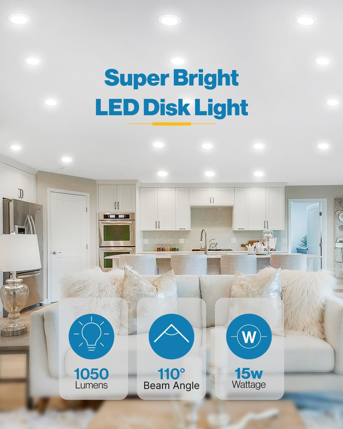 Sunco 96 Pack LED Disc Lights Ceiling 6 Inch, Flush Mount Disk Light, Recessed Can Lighting, 1050 LM, 15W (75W Equivalent), 5000K Daylight, Dimmable, Damp Rated ETL