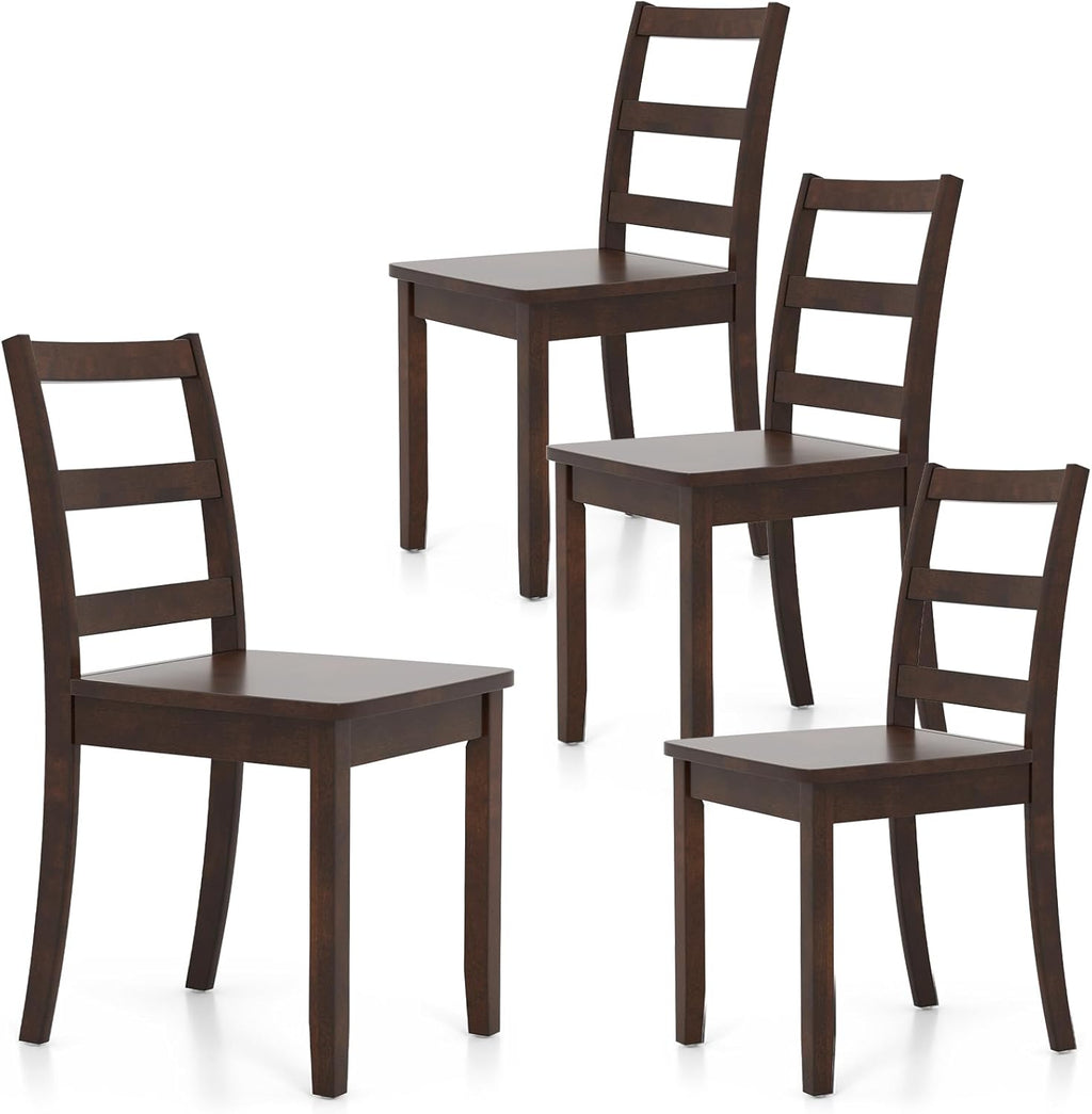 GOFLAME Dining Chairs Set of 4, Ladder Back Side Chairs with Solid Rubber Wood Legs & Non-Slip Food Pads, 4-Pack Space-Saving Armless Dining Chairs for Dining Room, Living Room, Restaurant, Brown