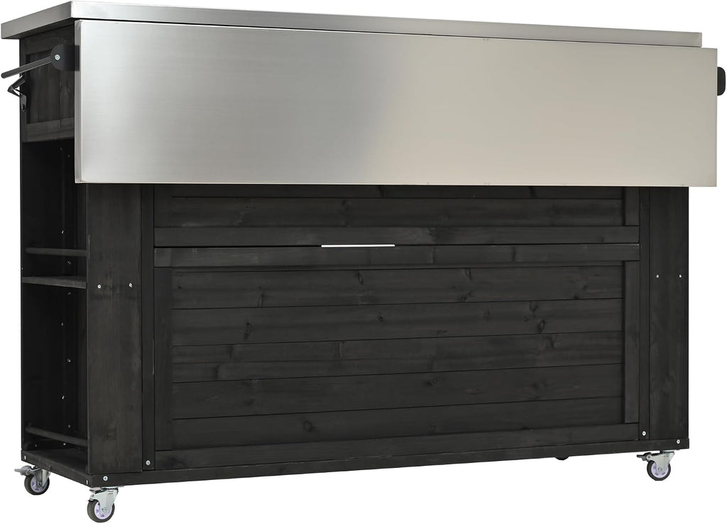 52.25' W Outdoor Kitchen Island Patio Grill Cart with Stainless Steel Tabletop, Storage Cabinet for BBQ, Bar