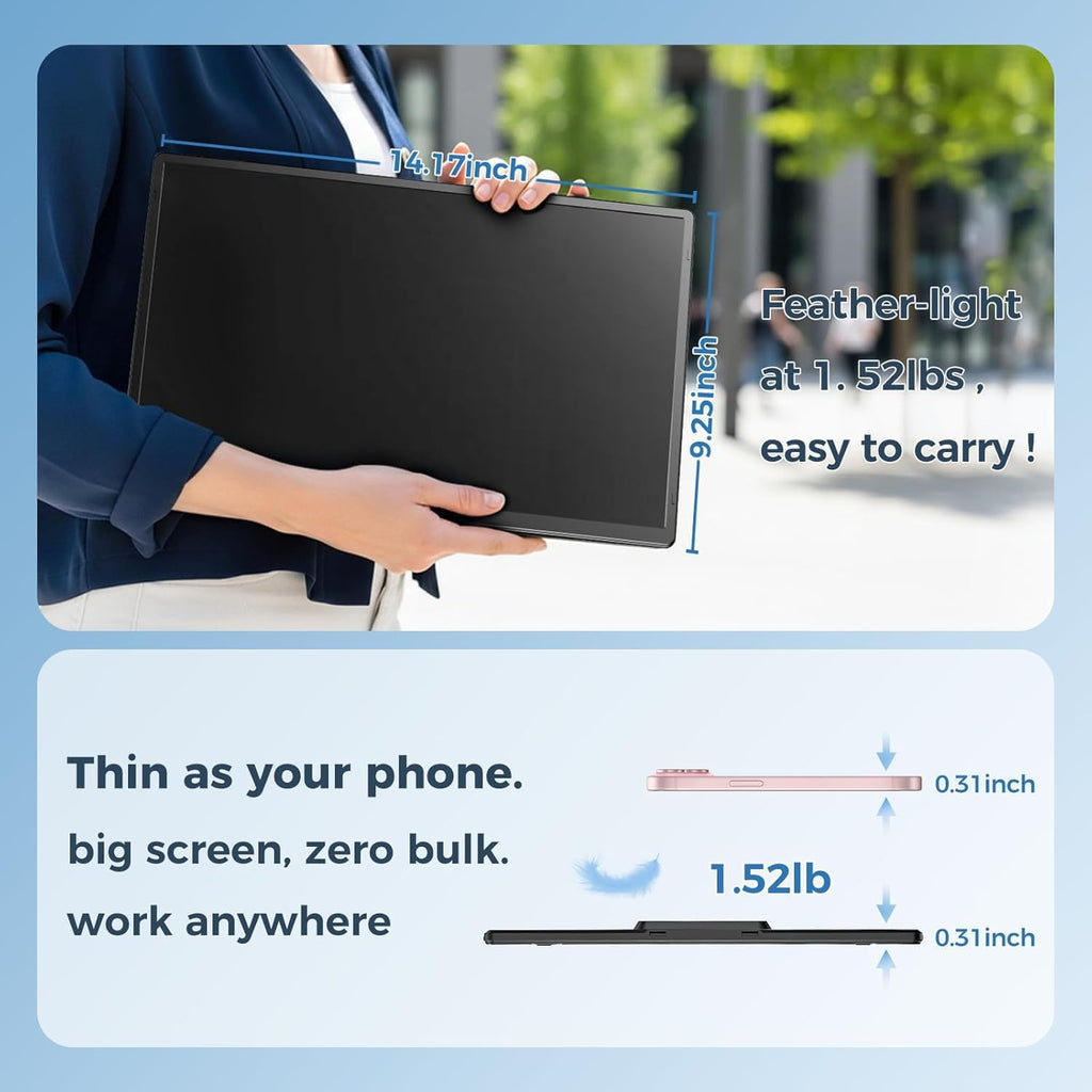 Portable Laptop Screen Extender 16.1' 1200P FHD, Rotatable & Adjustable Stand, USB-C/HDMI for 13-17.5' Laptops, Mac/Windows/Chrome/Android/Dex